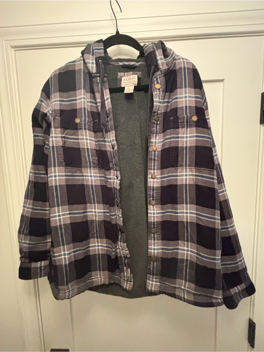 L.L. Bean Purple Plaid Hooded Jean Jacket